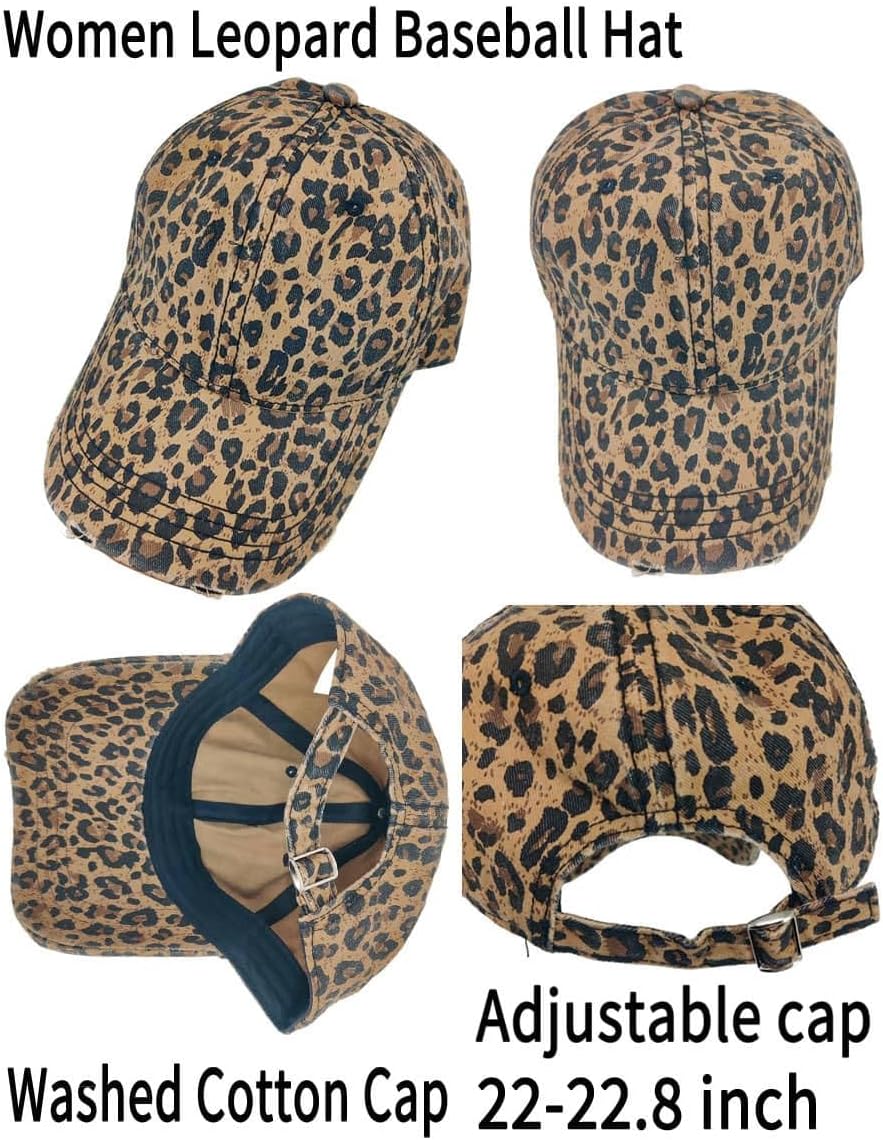 Women Washed Cotton Leopard Baseball Cap Hat Adjustable Dad Peaked Caps Fashion Hats Outdoor Winter Spring Valentine's Day Easter Khaki 2026 - Image 3