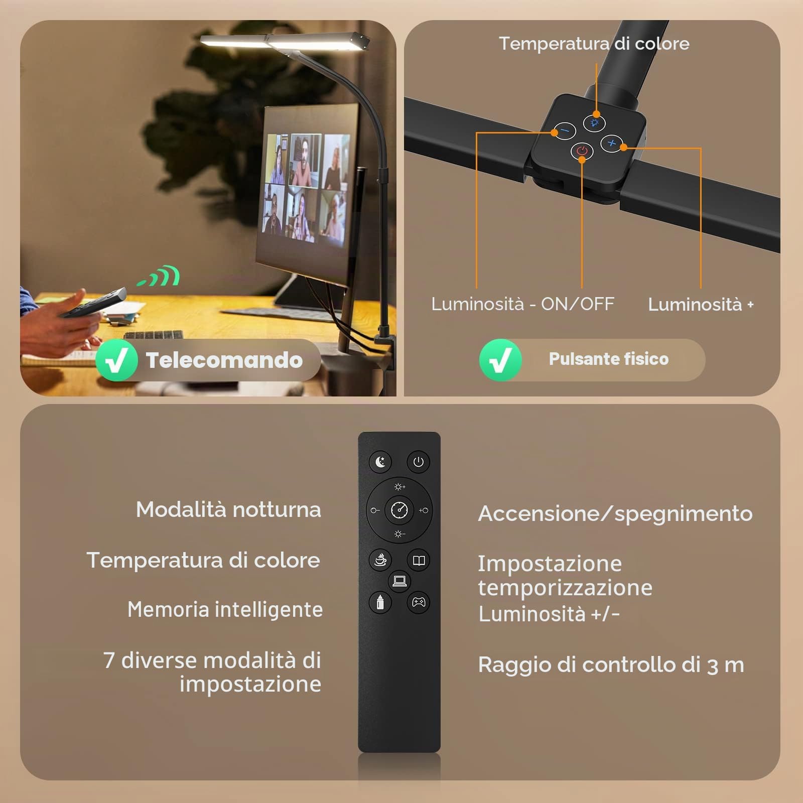 Lampada da Scrivania a LED, Luce da Tavolo Telecomandata 100 Modalità di Illuminazione per l'ufficio Casa, Collo d'oca, Doppia Testa, 24 W, Nero