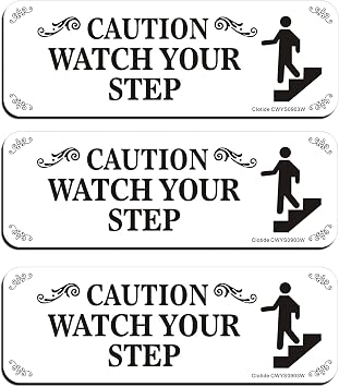 3 Pack Caution Watch Your Step Sign With Self-Adhesive, 3x9 In, White