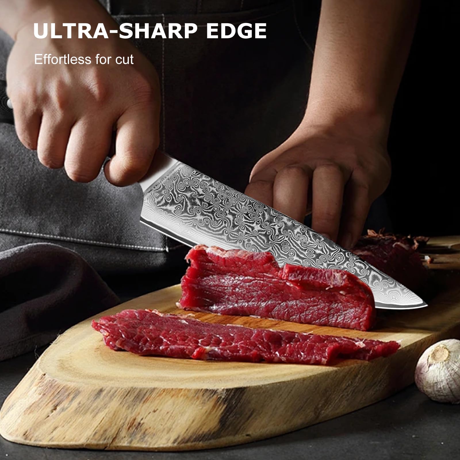 MOSFiATA Set Coltelli da Cucina Professionali, Set di Coltelli Damasco con Coltello Chef, Coltello Santoku, Coltello Pane, Coltello Multiuso e Coltello Frutta