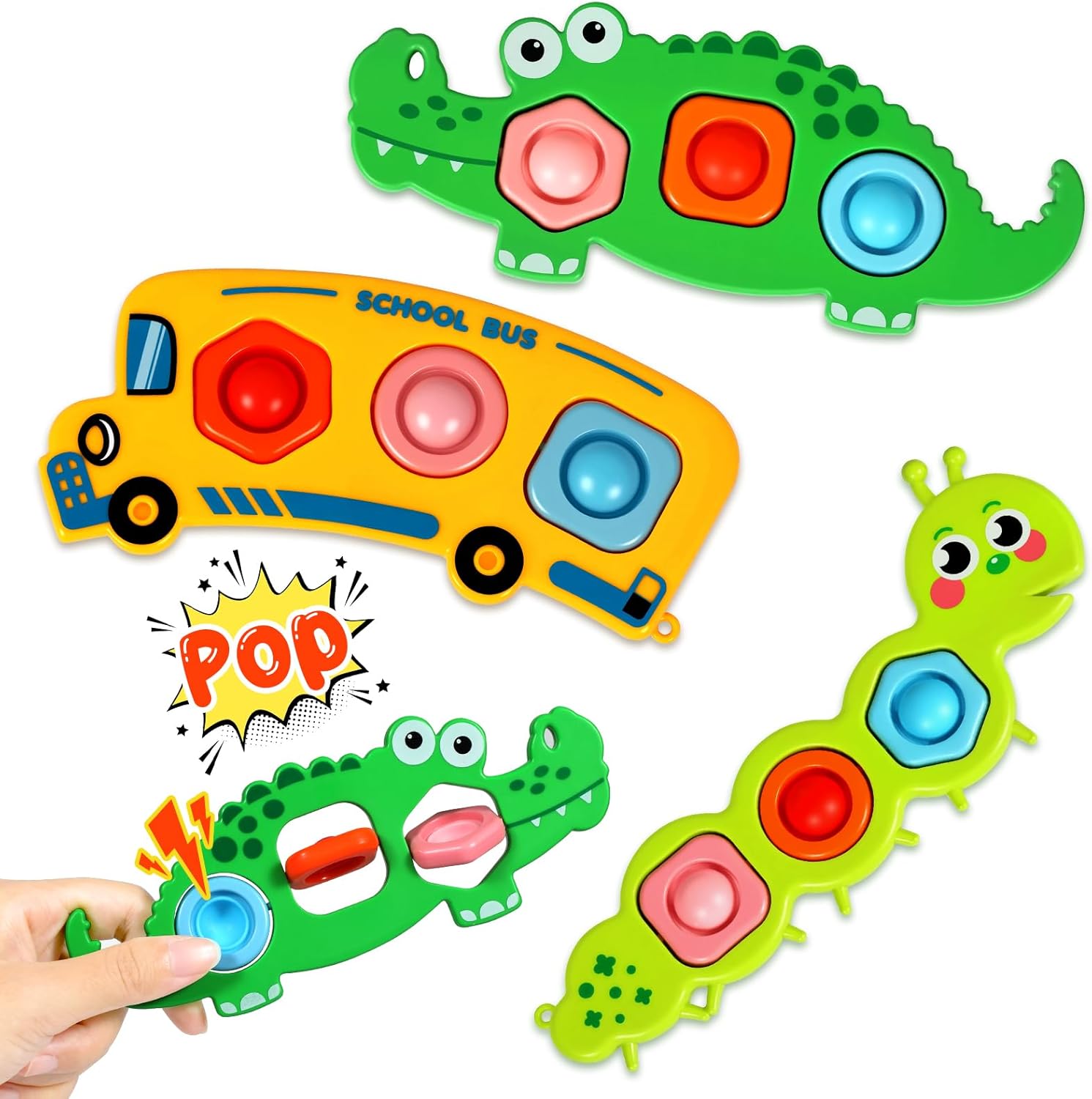 3PC Pop Fidget Sensory Toy for Toddlers 3-5, Montessori Toys for 3+ Years Old, Airplane Car Travel Toy for Toddlers 3-5, pop Fidget Toy for Classroom Prizes Student Gifts Birthday Goodie Bag Stuffers