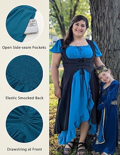 Miniatura 3 de Scarlet Darkness Vestido renacentista para mujer, estilo corsé, con volantes, con bolsillos