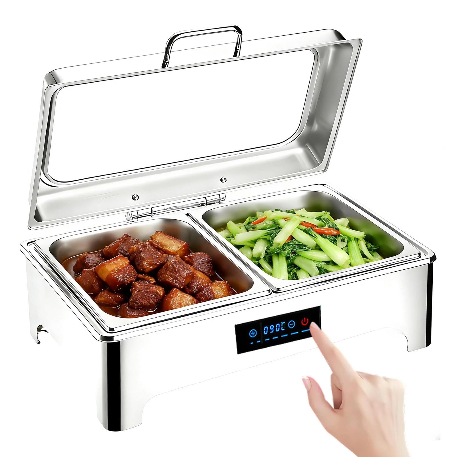 Chafing Dish Elettrico 9L, Scaldavivande Elettrico per Buffet in Acciaio Inox, Professionale Chafing Dish per Buffet con Temperatura Regolabile per Buffet e Ristoranti(1/2)