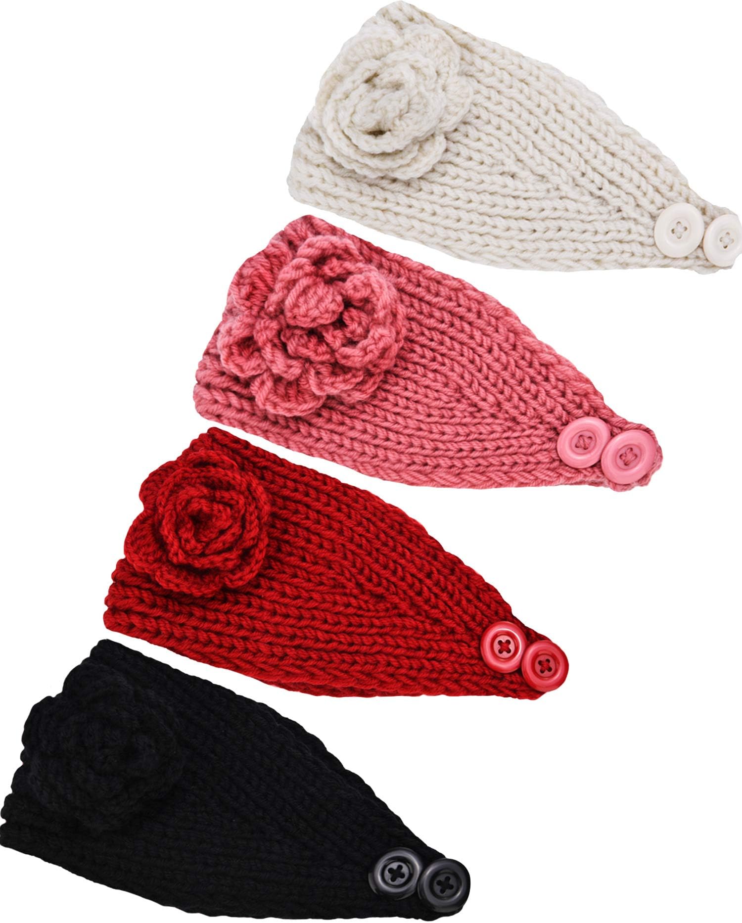 4 Pieces Chunky Knit Headbands Winter Braided Headband Ear Warmer Crochet Head Wraps for Women Girls (Color set 7)