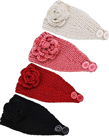 TecUnite 4 Pieces Chunky Knit Headbands Winter Braided Headband Ear Warmer Crochet Head Wraps for Women Girls Color set 7