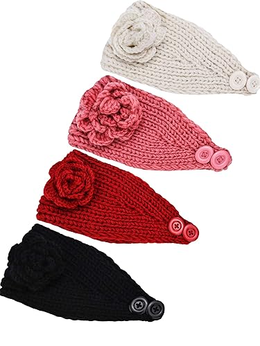 TecUnite 4 Pieces Chunky Knit Headbands Winter Braided Headband Ear