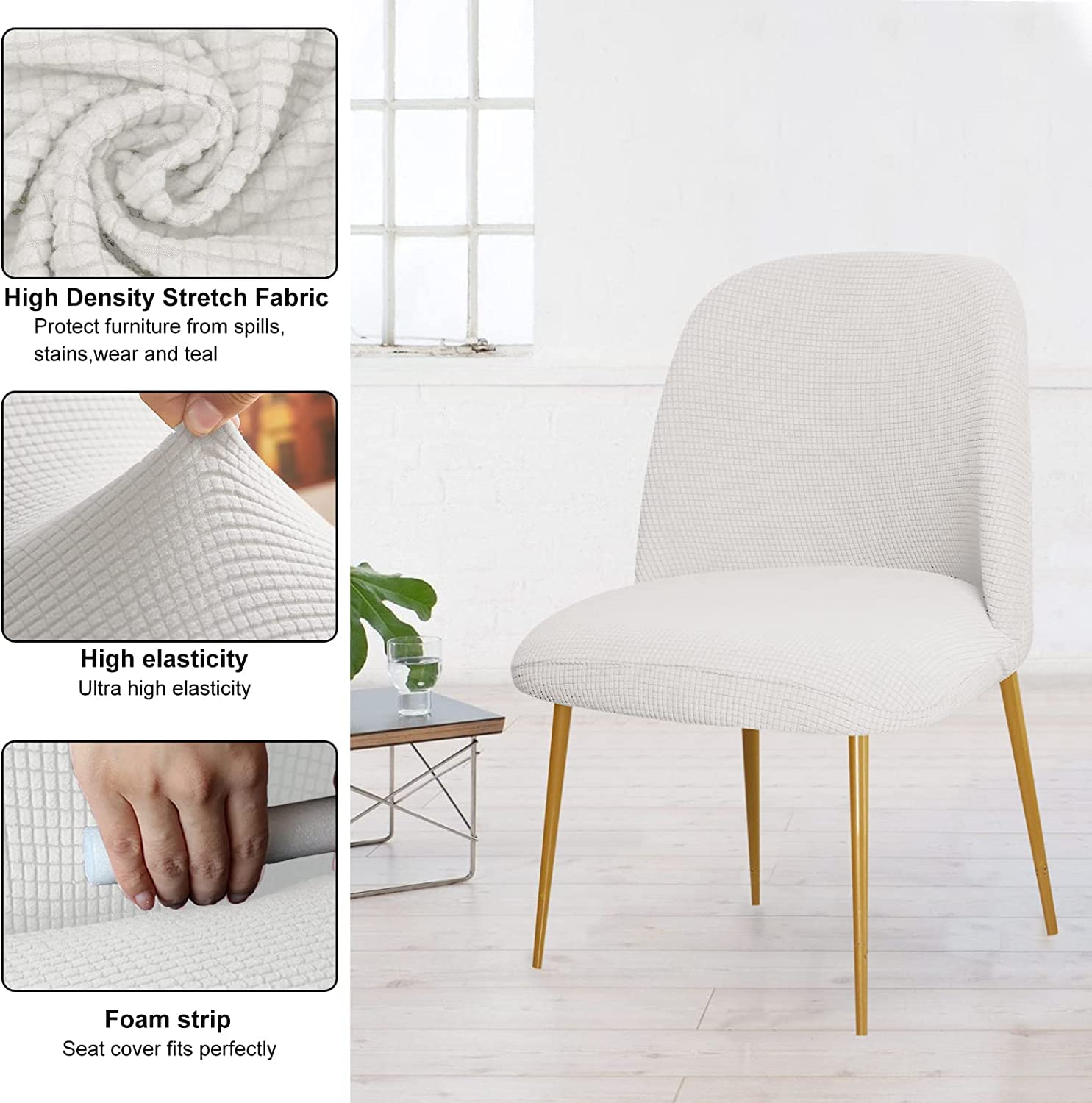 Lot de 6 housses de chaise de salle à manger modernes en velours extensible et élégant pour tabourets de bar sans accoudoirs de cuisine et de salle à manger