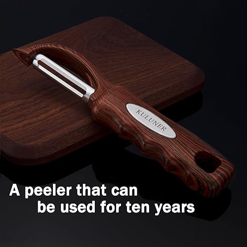 Miniatura 2 de KULUNER Pelador de verduras de patata de cocina con hoja giratoria de acero inoxidable, adecuado para frutas y verduras (grano de secoya)