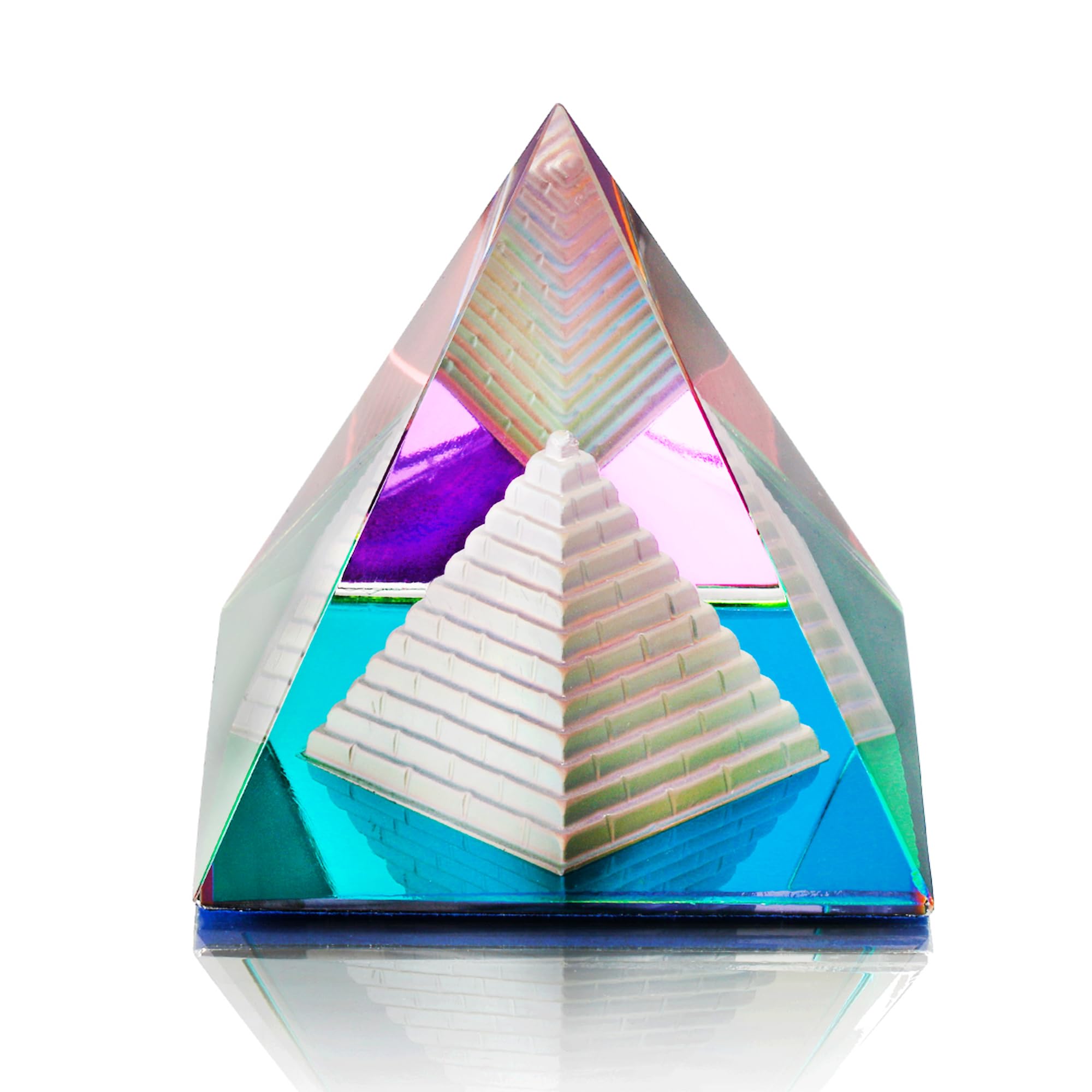 Qfkris 80Mm/3.1In-Colorful Crystal Pyramid Figurine Collectible, Rainbow Color Prism Desk Ornament Glass Paperweight With Gift Box For Decoration ( / 3.1Inches)