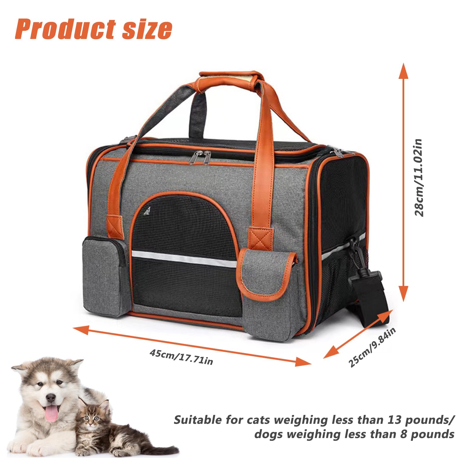 Transporttasche für Katze Hund bis zu 8kg, Faltbare Tragebox für Mittel Kleine Haustiere im Flugzeug, Auto, Zug, Unterwegs mit Tragegurt, Cat Dog Transportbag Transportbox Reisetasche