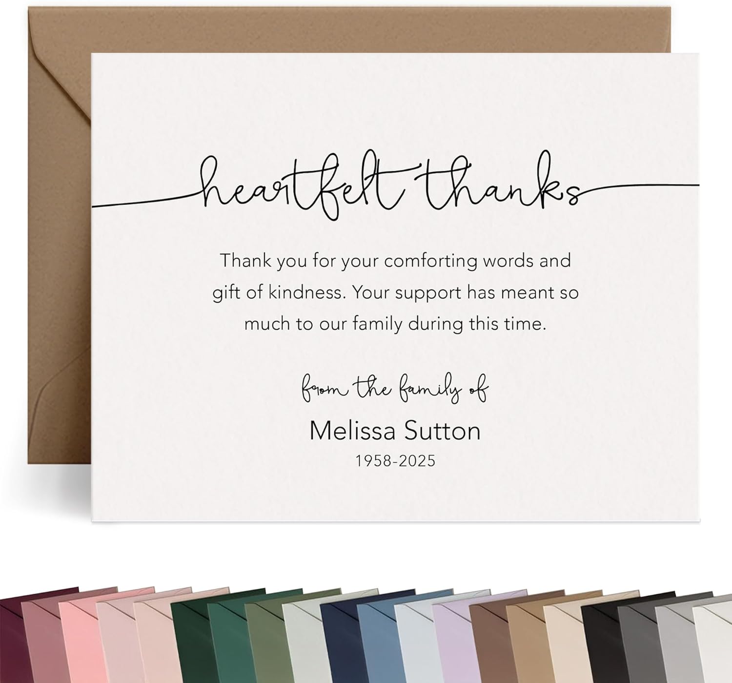 Curio Press Funeral Thank You Cards with Envelopes, Custom Stationery with Name & Prewritten Message Sympathy Cards for Bereavement Support Personalized Stationery for Women & Men - Heartfelt Flat