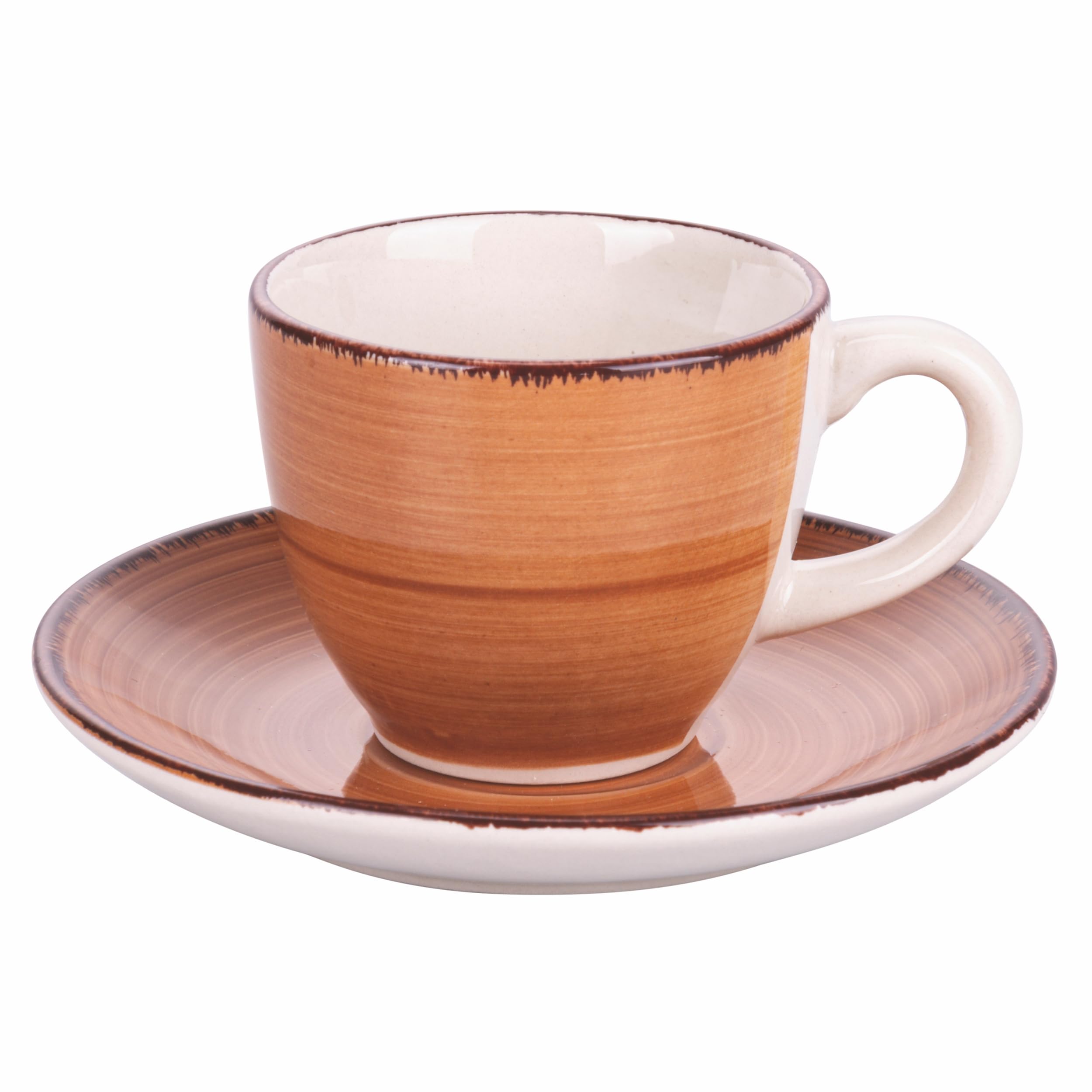 Villa d'Este Home Tivoli Set 6 tazzine caffè 90 ml con piattino in gres dipinto a mano, Baita Chocolate