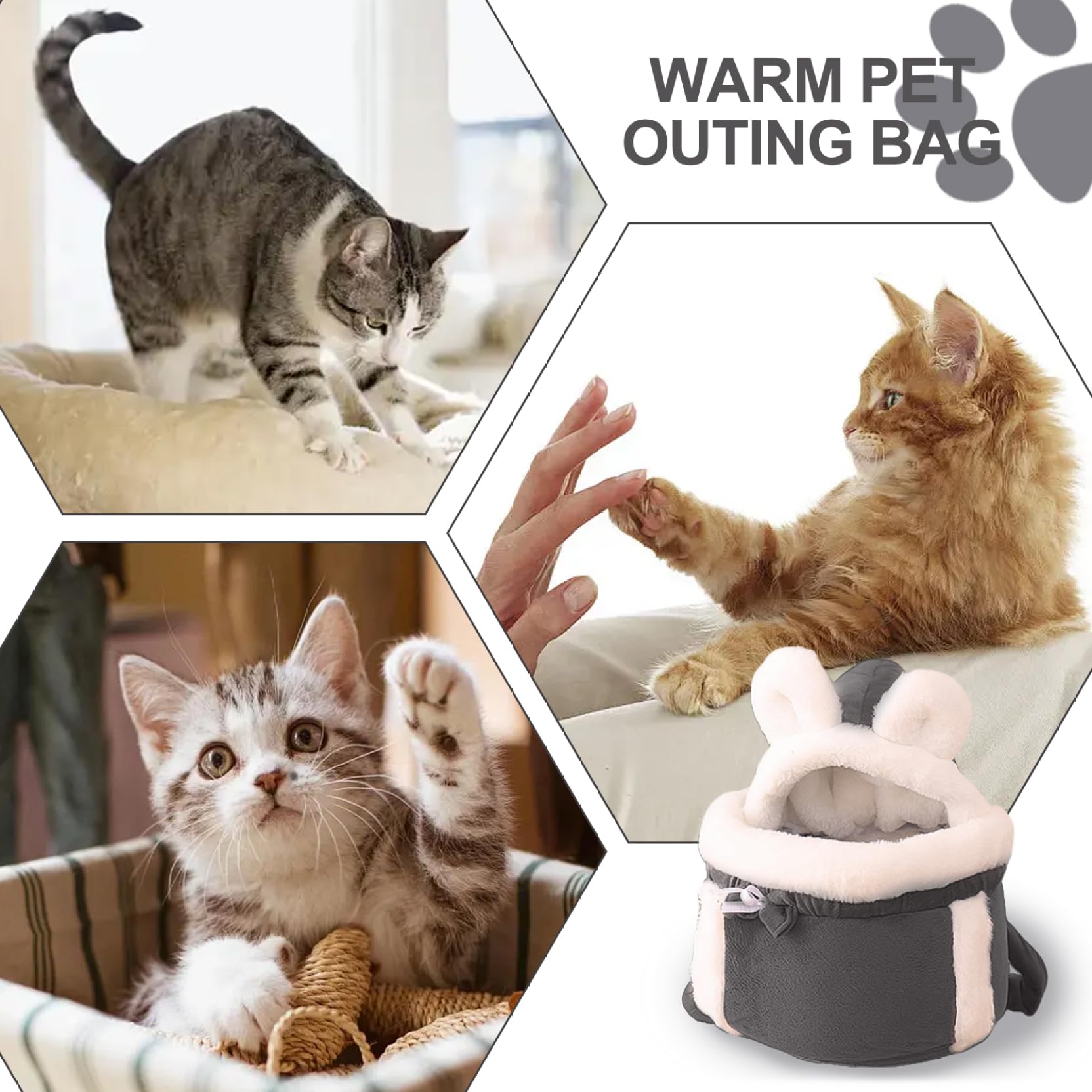 Katzenbeutel Träger weicher & Warmer Katzenhund -Frontträger Doppelpockt Cat Rucksack Träger bequemer Winter -Plüsch -Rucksack für Katzen Haustier Hängende Brustbeutel für Outdoor -Reise, L, Hundevor