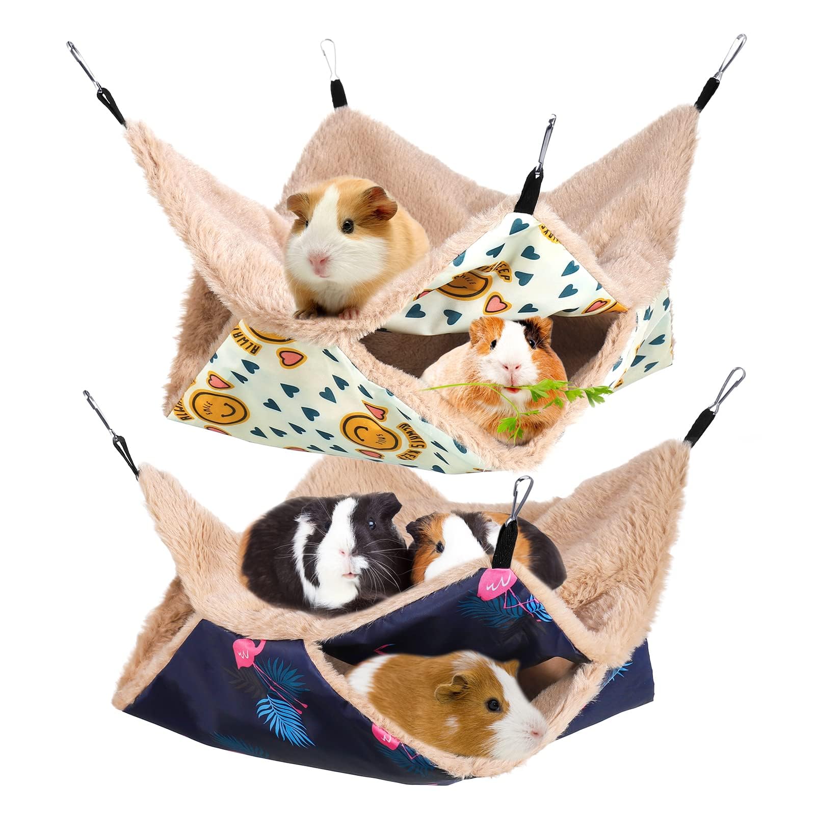TERRIFI 2 Pcs Small Animals Hammock - Double-Layer Pet Cage Hammock, Small Animal Cage Accessories Bedding for Ferret Rat Hamster Squirrel Chinchilla Play Sleep(14.6 X 14.6inch)