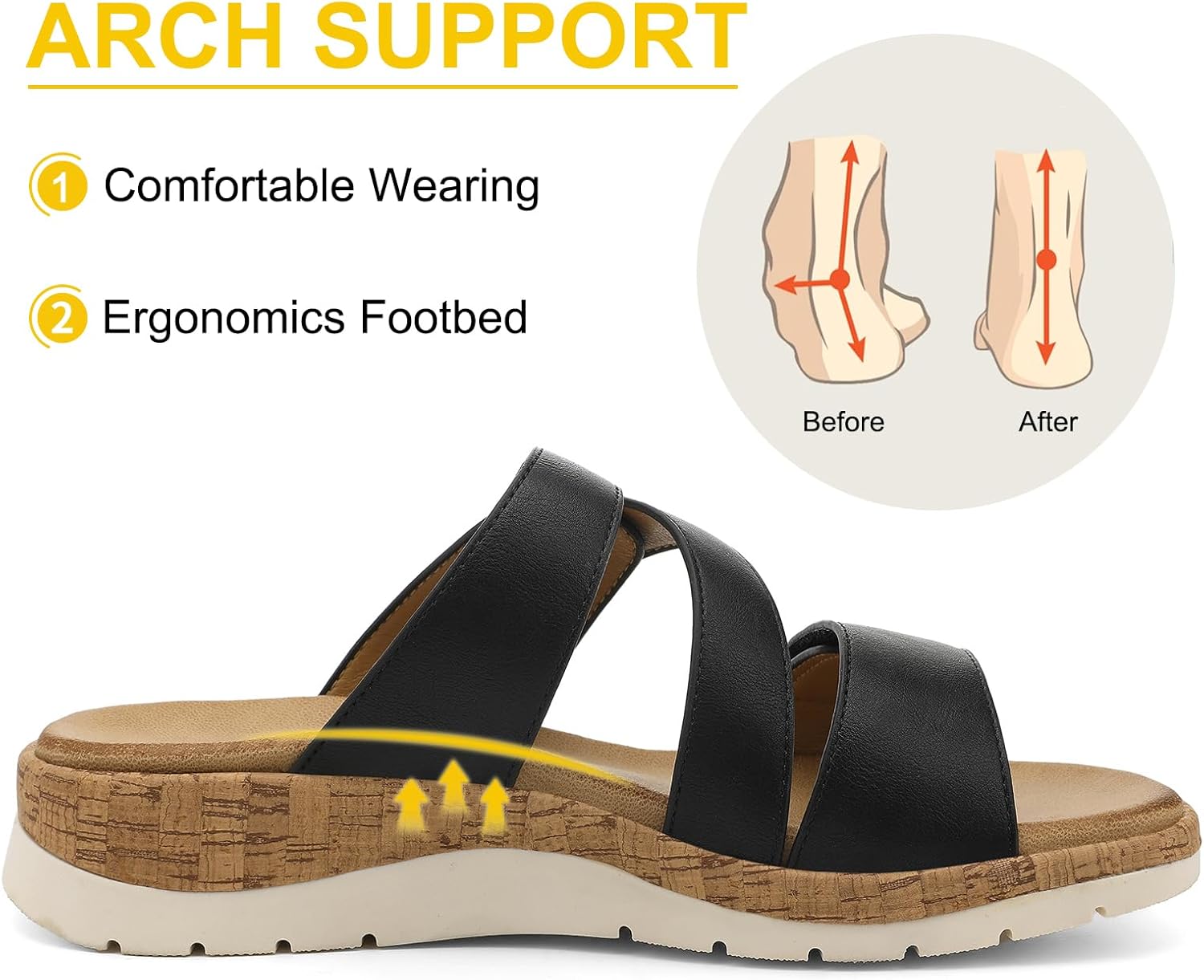 UBFEN Womens Low Wedge Sandals Comfortable Walking Slide with Arch Support & Adjustable Strap for Casual Outings and All-Day Wear - Image 4