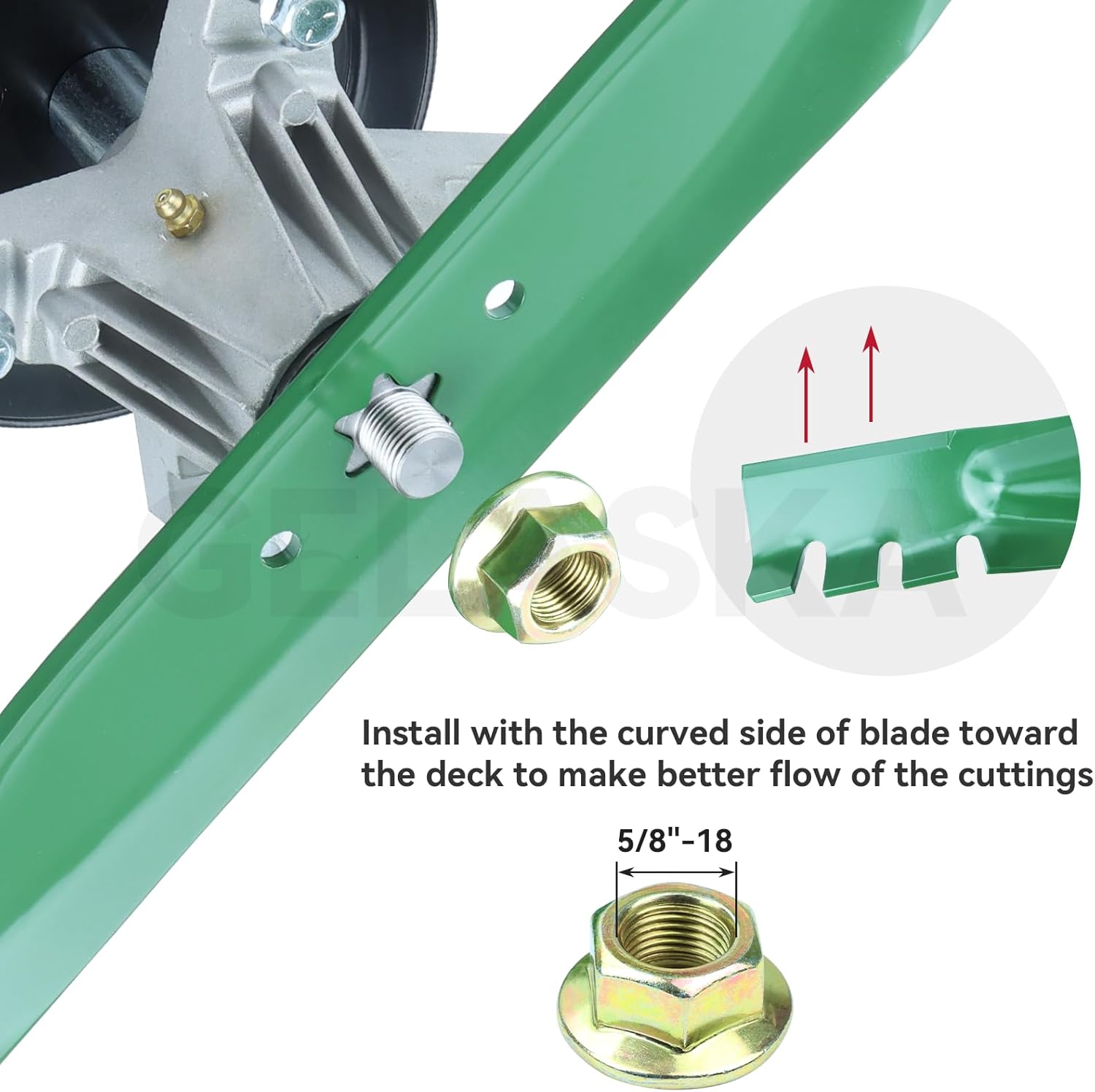 GELASKA 942-04290-X Lawn Mower Blades with Blade Nuts Fits Cub Cadet 46 inch Mower Blades, XT1 LT46 LTX1045 LTX1046 XT1 46 RZT46 Replace 742-04290-X 942-04244A 942-04290A, 2 Pack Gator Mulching Blades