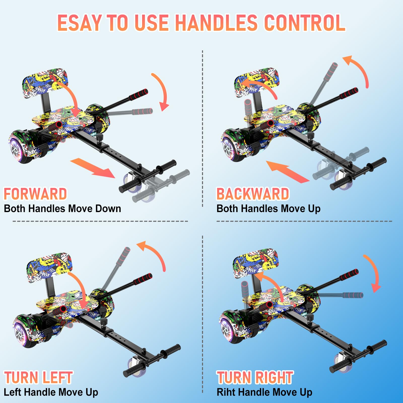 Scooter Seat Attachment, Adjustable Frame Length Scooter Go Kart Combo, Safety Certified Hoverboard Go Kart for Kids