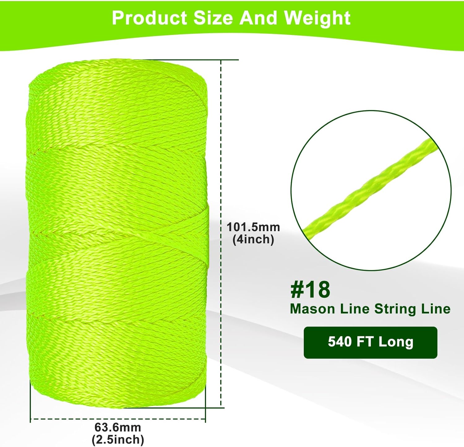Crazepony 6 Pack Mason Line String, #18 540 Feet 8 Braided Construction Nylon String Line with 2 Spools for Gardening,DIY, Masonry Tools, Construction String Line (Fluorescent Yellow)