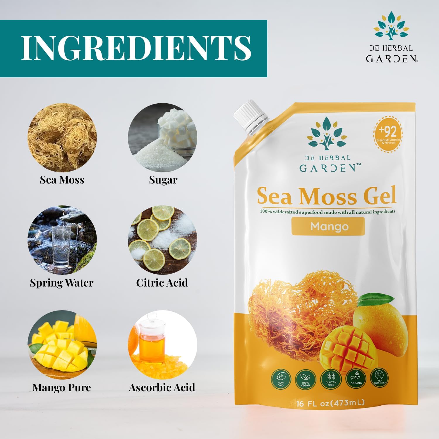 Wildcrafted Irish Mango Sea Moss Gel - Made with Dried Seaweed & Fresh Sea Vegetables, Seamoss - Made in USA