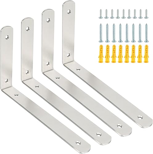 Miniatura 48 de Alise Soportes de estante flotantes, soporte negro para estantes, soporte de pared en L resistente, soporte de esquina de ángulo de articulación