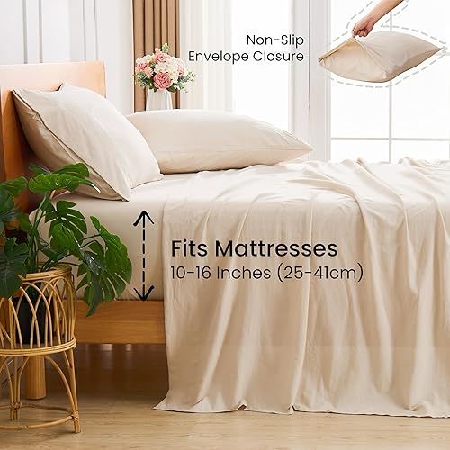 Miniatura 7 de GOKOTTA Juego de sábanas de 4 piezas, tamaño King, bolsillo profundo de 10 a 16 pulgadas, correas elásticas antideslizantes en las esquinas,