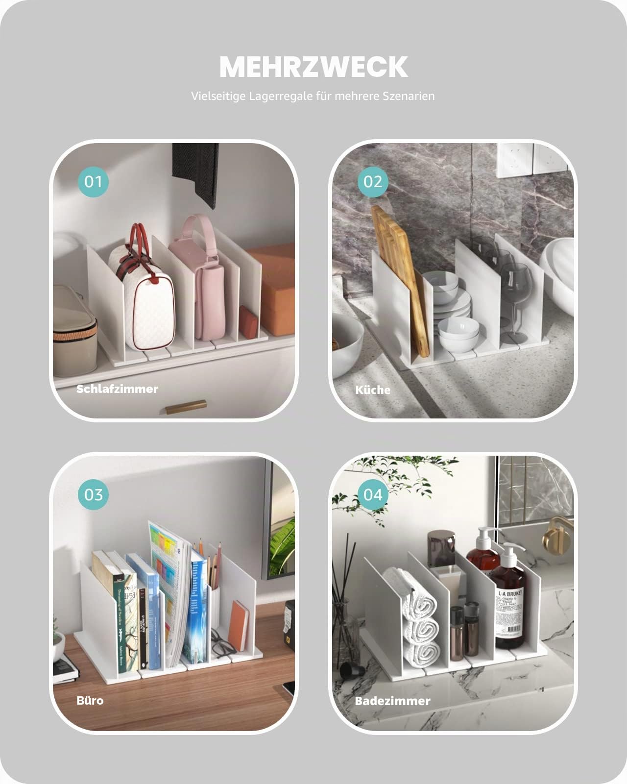 Baffect Verstellbare Regalteiler, Kunststoff-Geldbörsen-Regaltrenner, verbesserte Handtaschen-Organizer für Schrank (2er-Set, weiß)