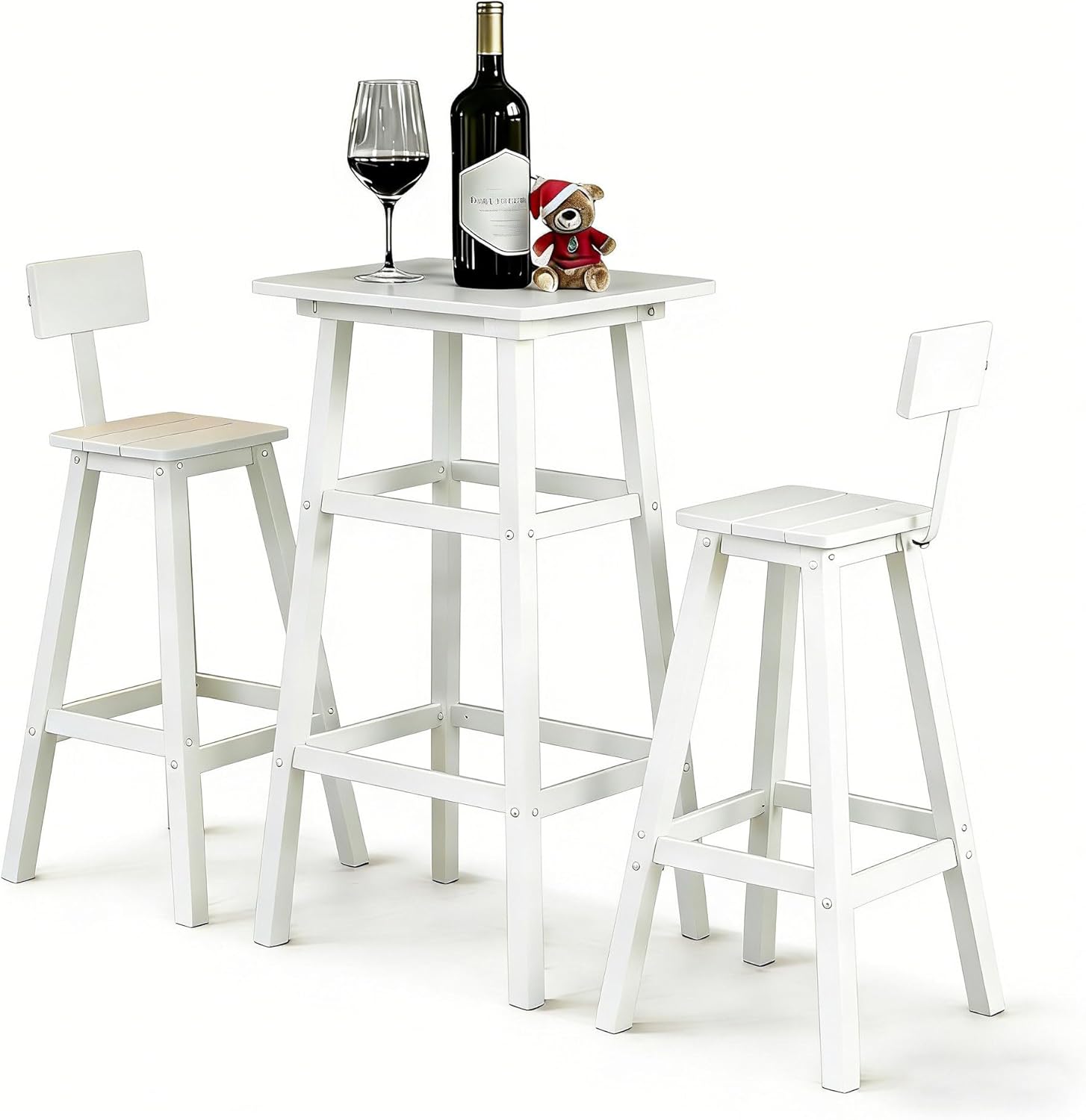 3-Piece Outdoor High Table Set, 42" Pub & Bistro Table with 2 Stools, HDPE Weather Resistant for Patio/Backyard/Garden/Poolside, White