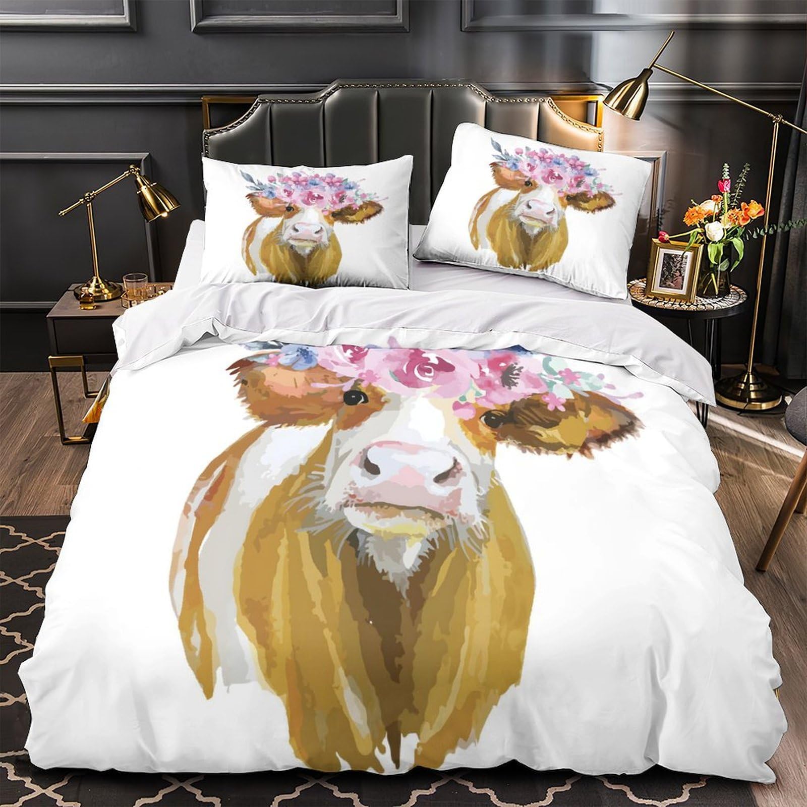 Housse de couette hypoallergénique fleurs 3D 220x240 pour éliminer les allergies au lit king