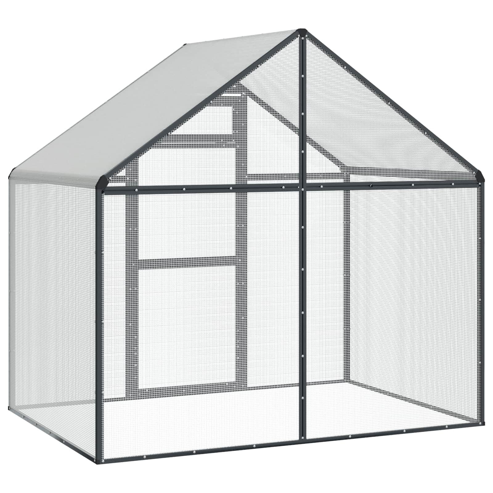Vogelkäfig Anthrazit 181,5 x 110,5 x 173,5 cm wetterfester Außenkäfig mit Schloss, Fenster, Ständer und Sitzstangen für Papageien, Wellensittiche, Kanarienvögel und Zebrafinken