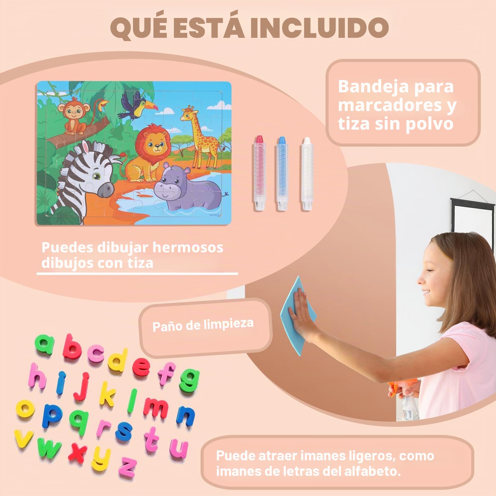 Pizarra Magnética Infantil Pared 100×80 cm, Adhesiva Lamina Imantada Arco, 3 Tizas sin Polvo, 1 Toallita, Ideal para Niños, Escuelas y Oficinas (Leche con Té)