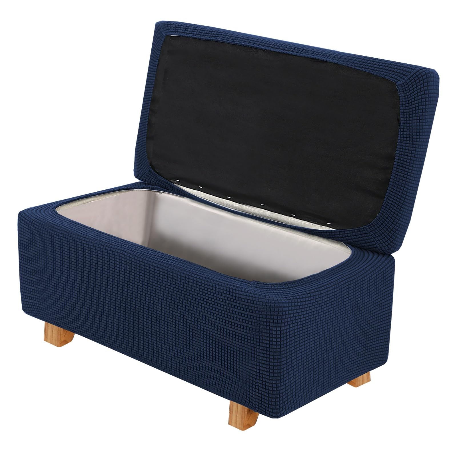 BUAOGDVG 2 Piece Stretch Ottoman Cover Foldable Rectangular Ottoman Footstool Slipcover Sofa Pouf Cover Rectangular Pouf Cover, Washable Jacquard Ottoman Cover(Blu Navy,Large)