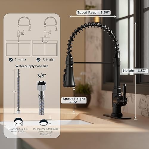 Vista 108 de FORIOUS - Grifo para fregadero de cocina Negro y dorado