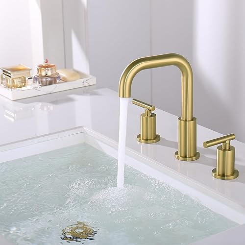 Miniatura 6 de Grifo de baño dorado con manguera de drenaje y suministro, 2 manijas de oro cepillado para fregadero de 3 agujeros, grifo de baño dorado CH3166BG