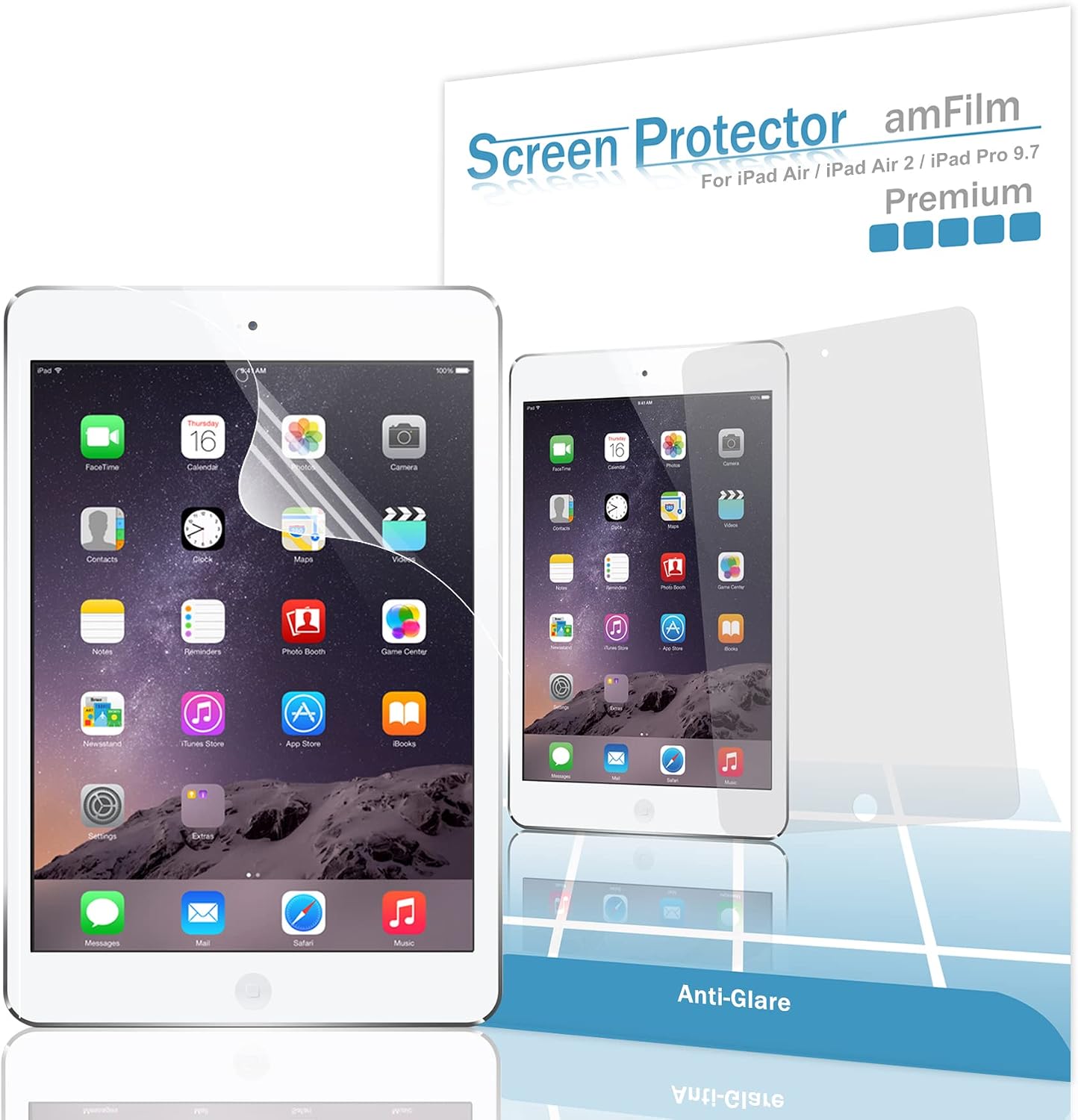amFilm Matte Screen Protector for iPad 9.7 6th Gen, 5th Gen, iPad Pro 9.7, iPad Air, Air 2, Anti-Glare, Anti-Fingerprint (2-Pack)