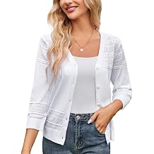 GRACE KARIN Womens 2025 Cropped Cardigan 3/4 Sleeve Lightweight Crochet Shrug Hollowed-Out Knit Sweater Tops