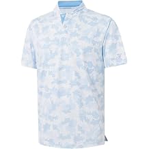 M MAELREG Golf Shirts for Men Collarless Performance Dry Fit Stretch Henley Casual Printed Mens Polo Shirts Short Sleeve