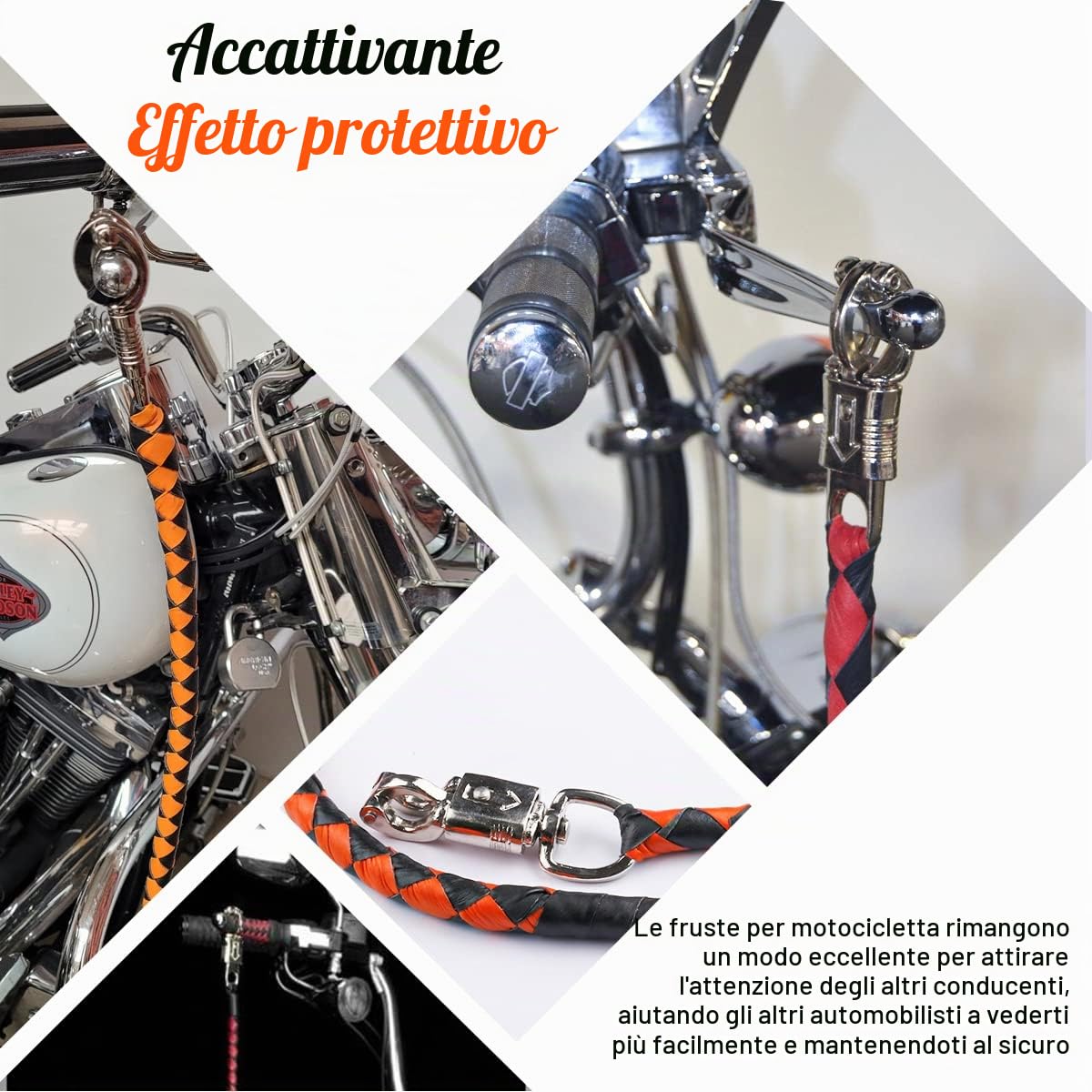 HADZAM Frustino in vera pelle per moto Get Back Whip 106,7 cm per manubrio con frange e chiusura a sgancio rapido