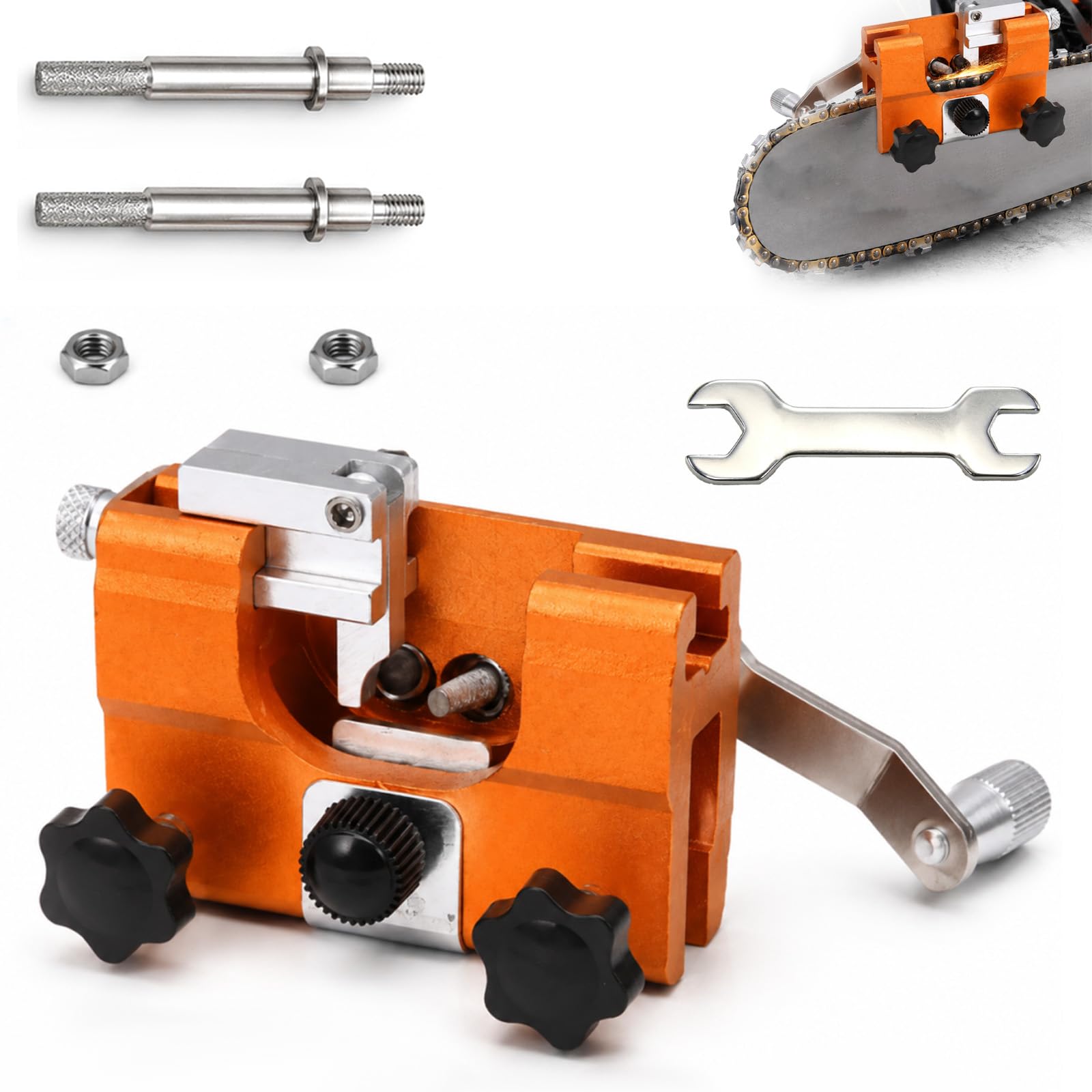 Photo 1 of 2026 New Klampero Chain Sharpener, Chain Saw Sharpener Tool, Portable Hand Crank Chainsaw Chain Sharpener Set, Portable Household Hardware Tool, for Chain Sharpening