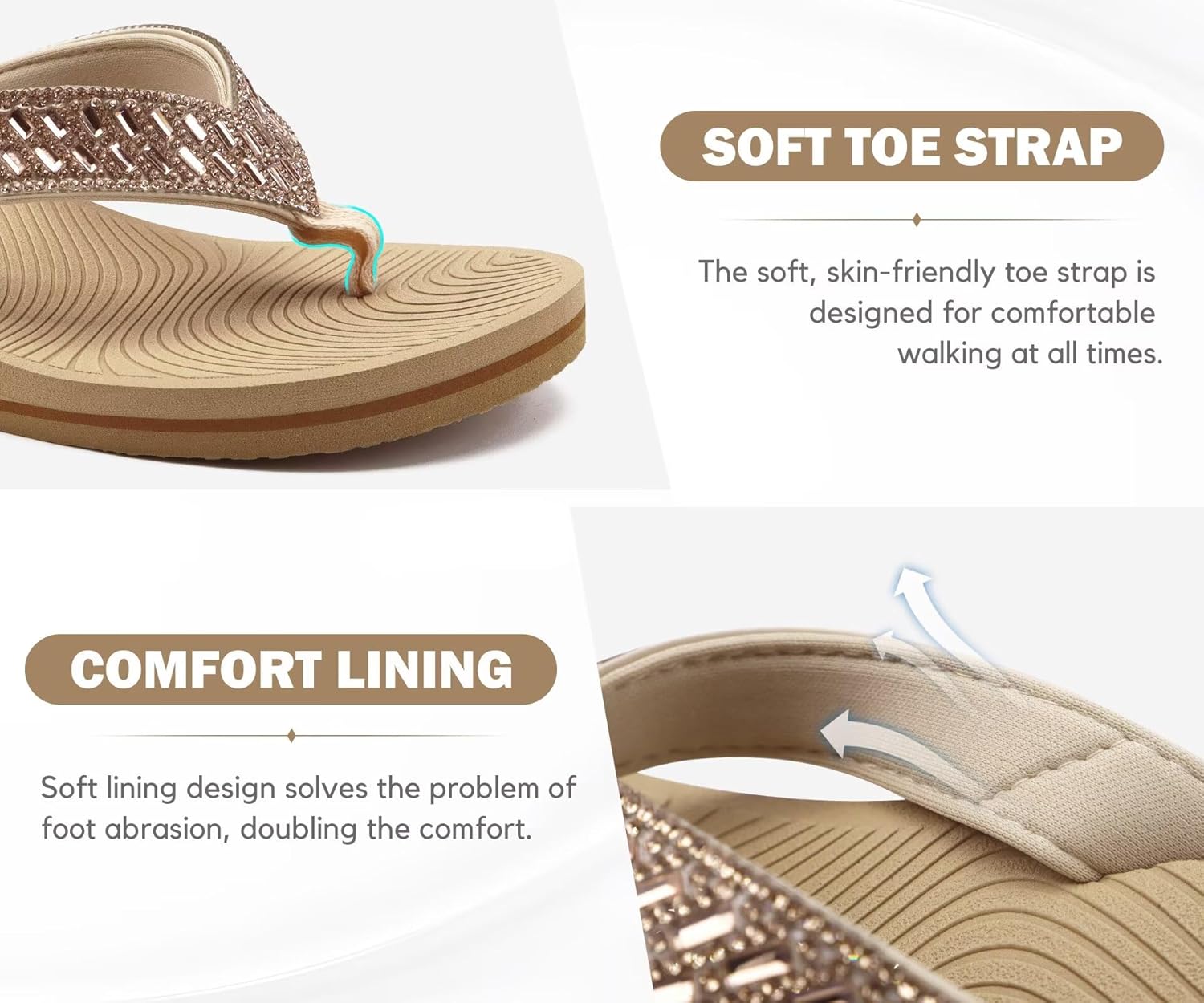 KuaiLu Women's Rhinestone Platform Arch Support Flip Flop Sandals - Image 4