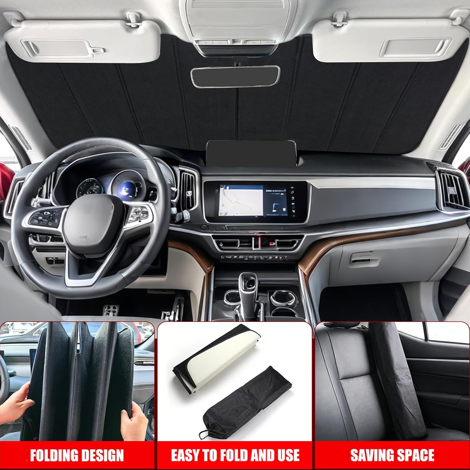 Windshield Sun Shade for Tesla Model S 2012-2026, Front Window Visor Accessories, Folding Design Blocks Heat & UV Rays Maintain Cool Interior and Save Space