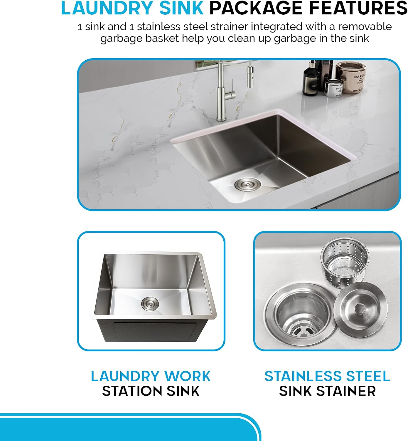 Uр Tо 40% оƒƒ KABCO K-SSLA23-PKG Undermount Under Count Stainless Steel Utility Laundry Sink Undermount Single Bowl Stainless Steel 23 X 18 X 12