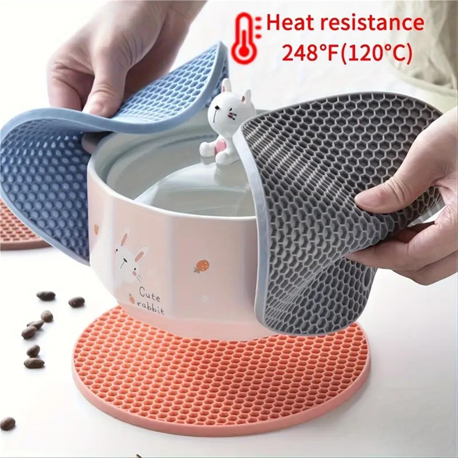 silikonowa podkładka pod gorące naczynia, Podkładka silikonowa Okrągła Plaster Miodu 17cm Heat Antypoślizgowa Wielokolorowa 1/4 szt(Blue 4pcs)