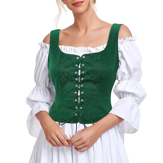 American Trends Women Pirate Renaissance Vest Cosplay Costume Waistcoat Halloween Steampunk Gothic Medieval Bodice