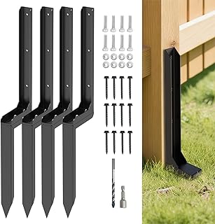 Fence Post Repair Kit,4 Pcs Fence Post Anchor Adjustable Angle,Steel Post Repair Stake Quick Easy Fix for Repairing Tilted Broken Wood Support