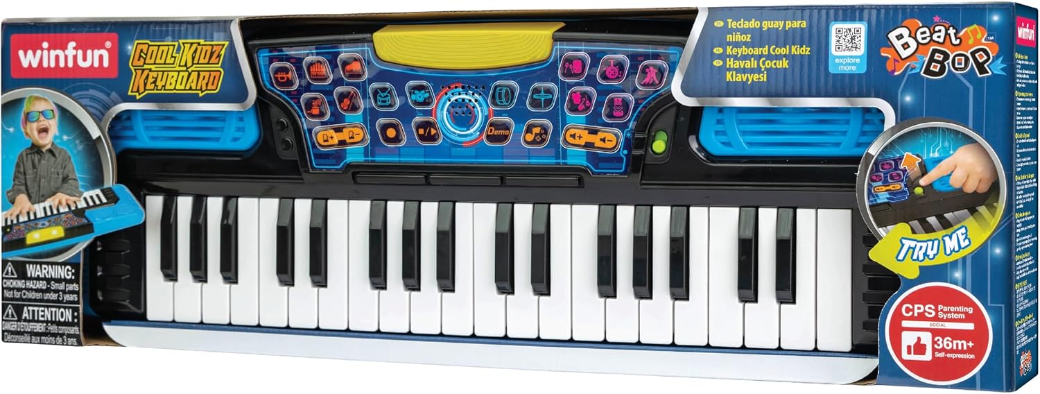 Winfun Cool Kidz Keyboard with 37 Keys, Flashing Lights, 5 Instruments, Drum Sounds, Dance Rhythms, Demo Songs, Record & Playback – Interactive Musical Toy for Kids’ Creativity and Learning Fun