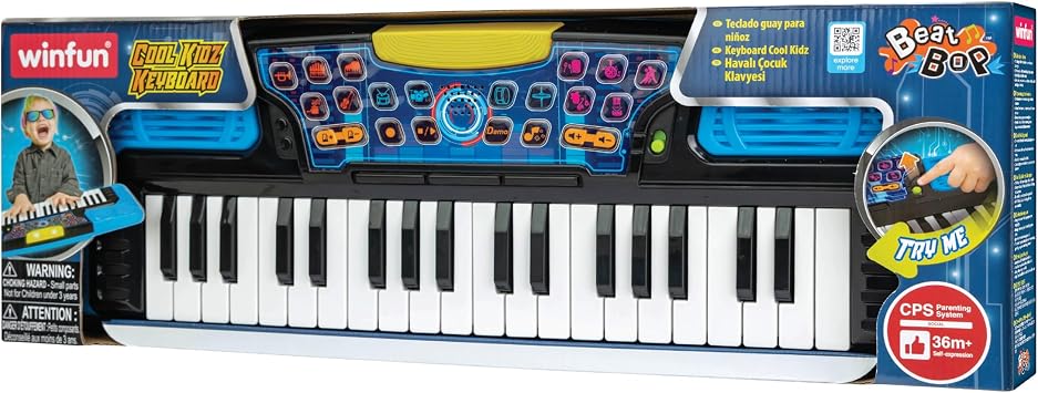 Winfun Cool Kidz Keyboard with 37 Keys, Flashing Lights, 5 Instruments, Drum Sounds, Dance Rhythms, Demo Songs, Record & Playback Interactive Musical Toy for Kids Creativity and Learning Fun