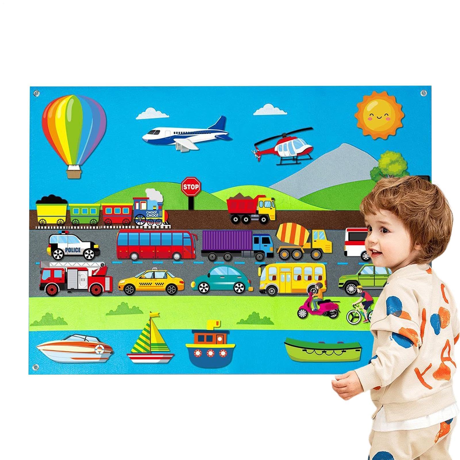 Zahoken Fuzzy Felt Story Board Set for Kids, Children Teaching Felt Board, Dinosaur/Farm/Ins-ects/Letter/City Train Learning Play Kits for Kids, Portable Preschool Educational Toy for Boys Girls