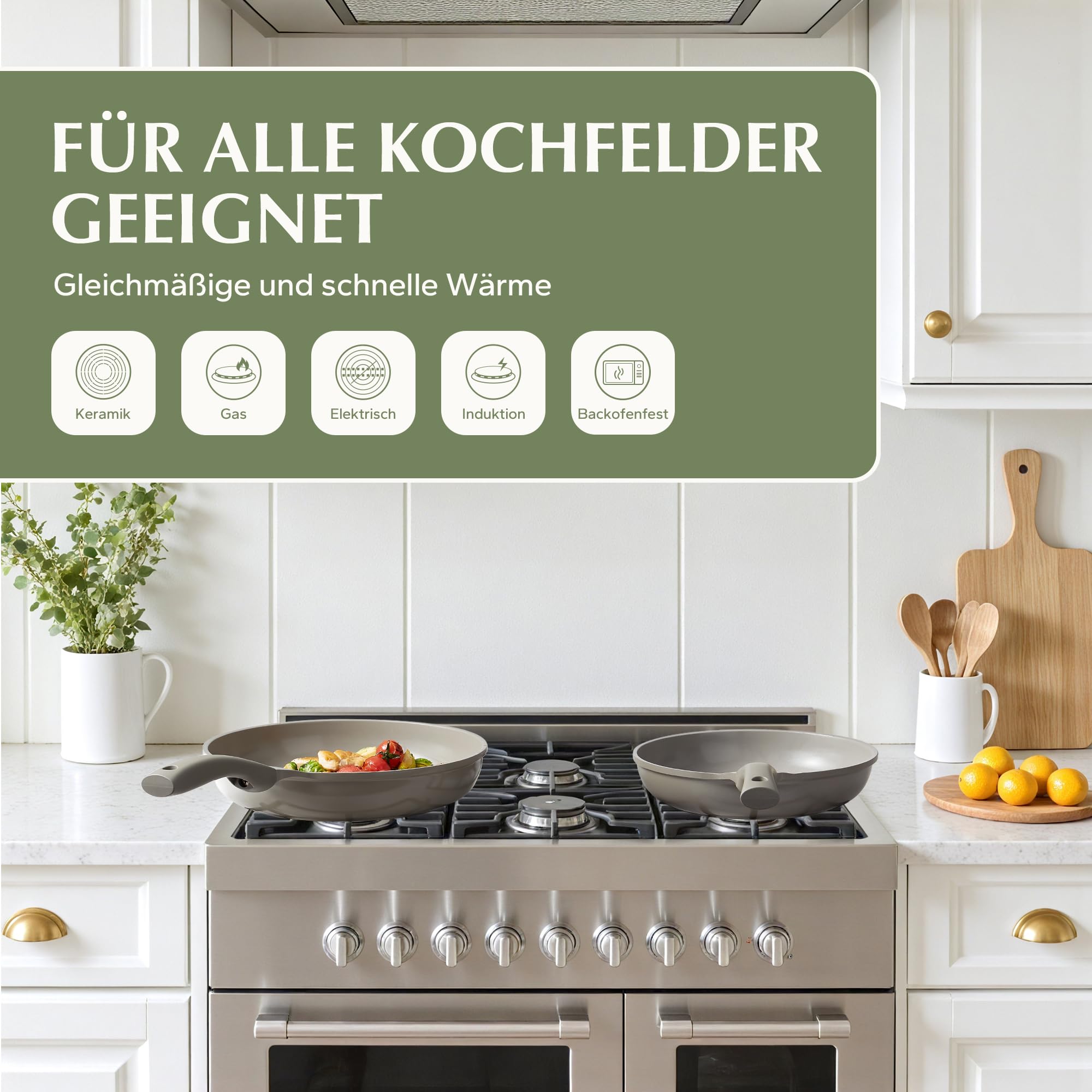 Set de Sartenes de Cerámica Redchef para Inducción 11 Piezas con Tapa de Vidrio - Sartenes Antiadherentes sin PTFE y PFAS - Aptas para Todo Tipo de Cocinas