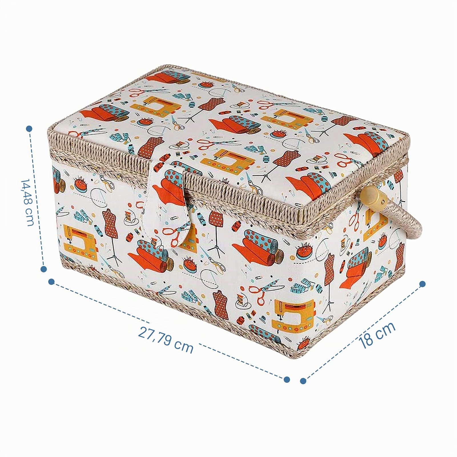Cocoarm Panier à couture décoratif avec housse en tissu, plateau de rangement en plastique amovible, grand panier de rangement pour accessoires de couture, voyage et usage domestique