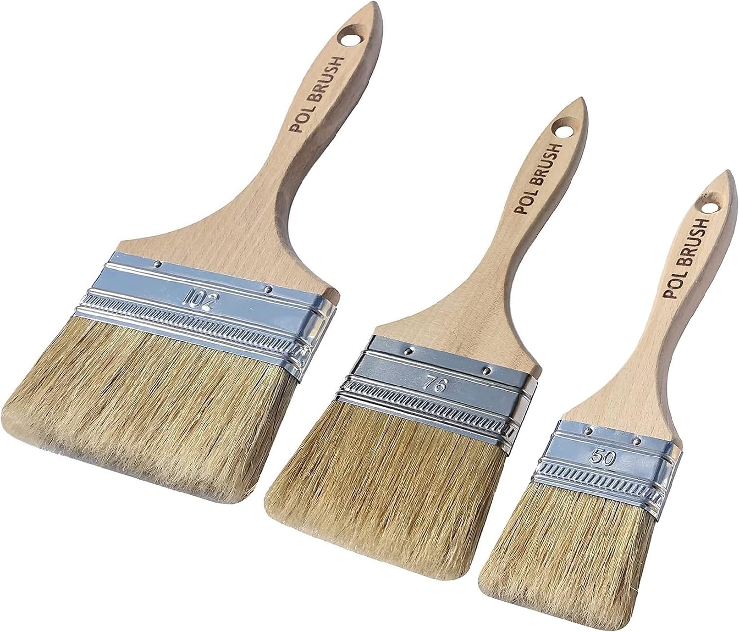 Set of 3 2", 3" and 4" European Professional Paint Rollers Natural Bristle Wooden